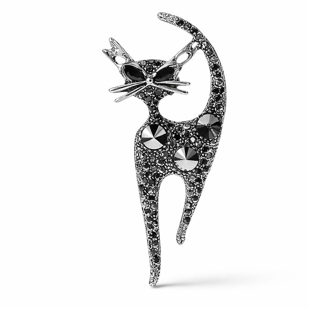 Levně Brož Kočka s krystaly Swarovski