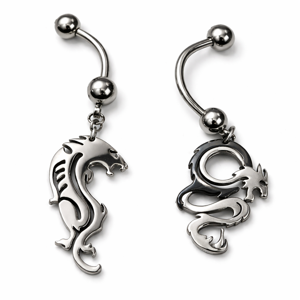 Ocelový piercing do pupíku drak, Drak