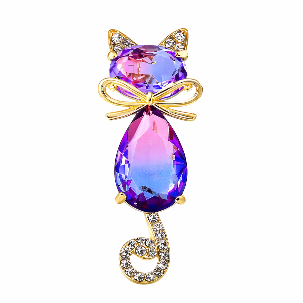 Brož Kočka s krystaly Swarovski a zirkony