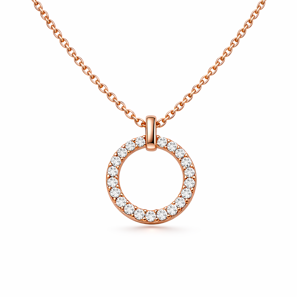 Stříbrný náhrdelník kruh se zirkony rose gold Cirilla