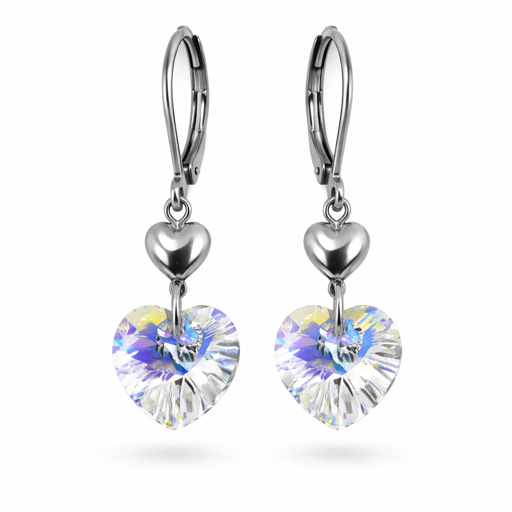 Ocelové náušnice srdce s krystaly Swarovski Clarisa