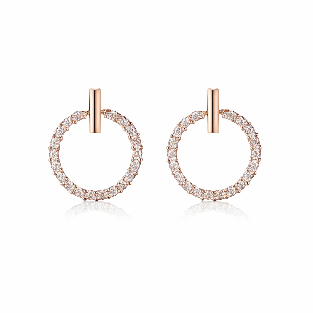 Stříbrné náušnice kruh se zirkony rose gold Cirilla