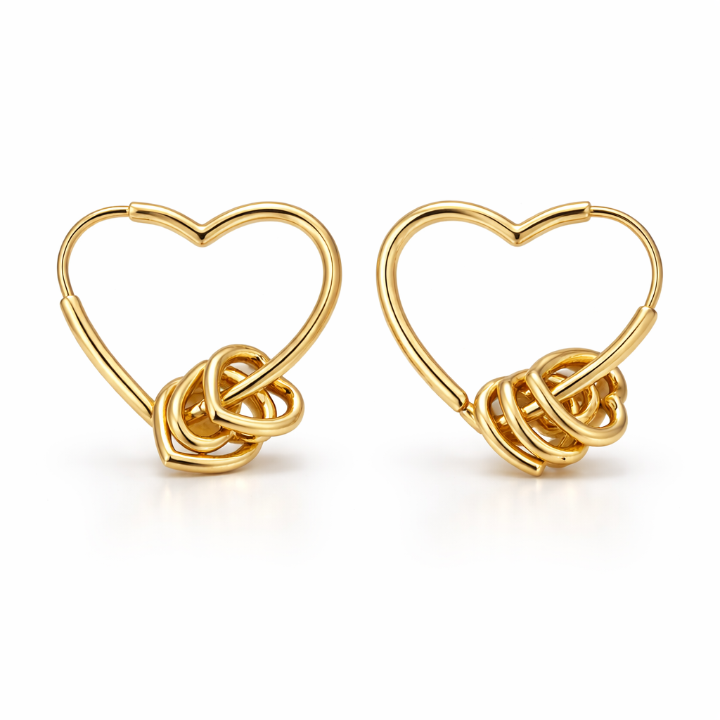 Stříbrné zlacené náušnice srdce se srdíčkem Love Knot
