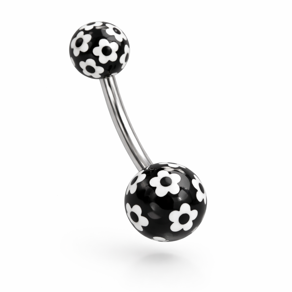 Ocelový piercing do pupíku květiny