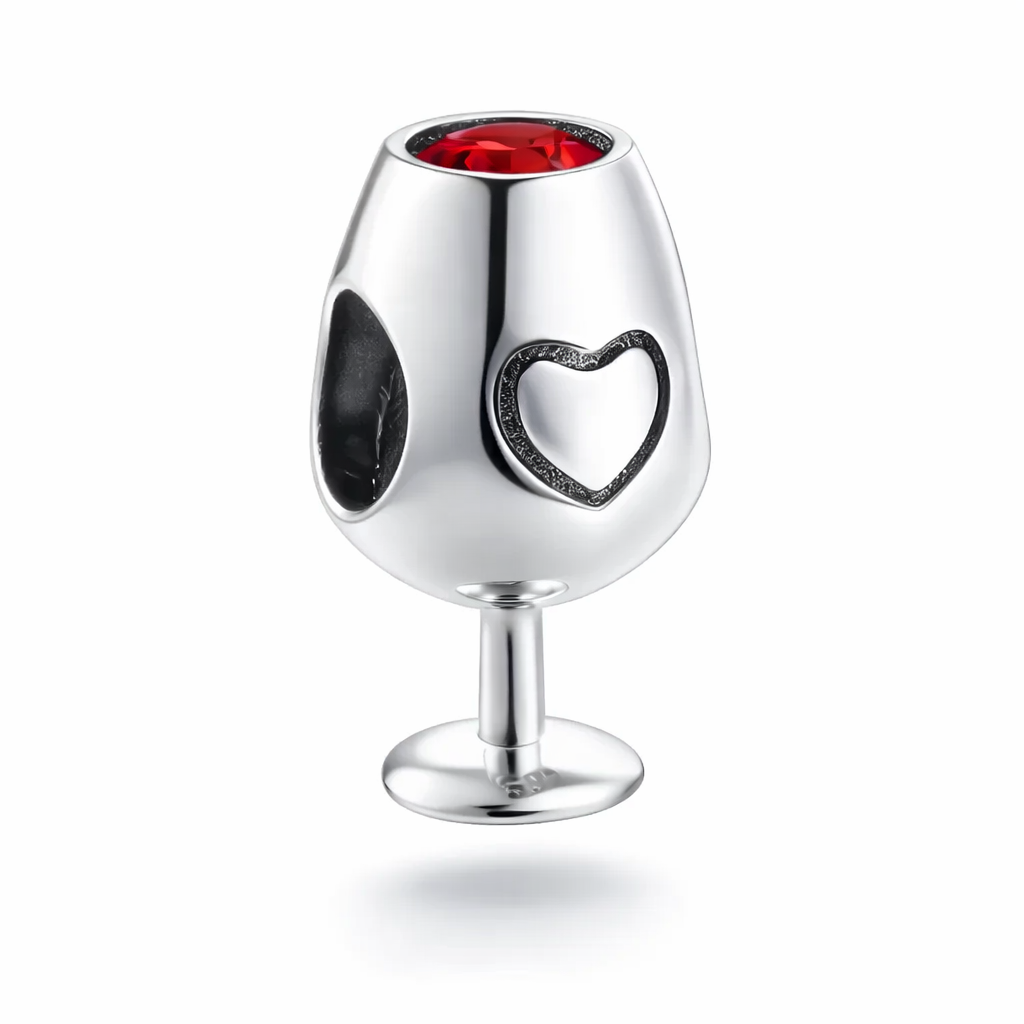 Stříbrný přívěsek sklenička na víno se srdíčkem Wine