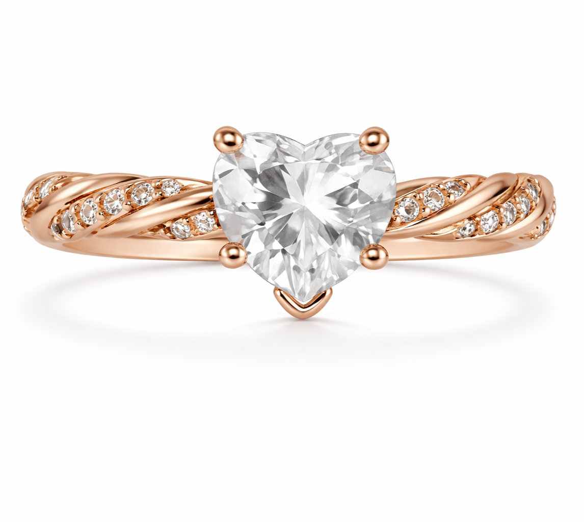 Stříbrný prsten srdce se zirkony rose gold Fiora, 57
