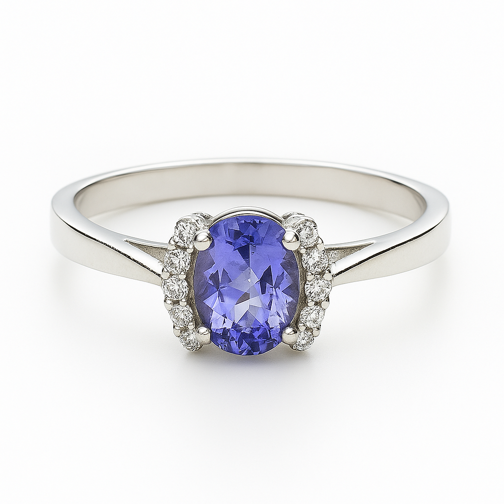 Zlatý prsten s tanzanitem a diamanty Dimension, 56