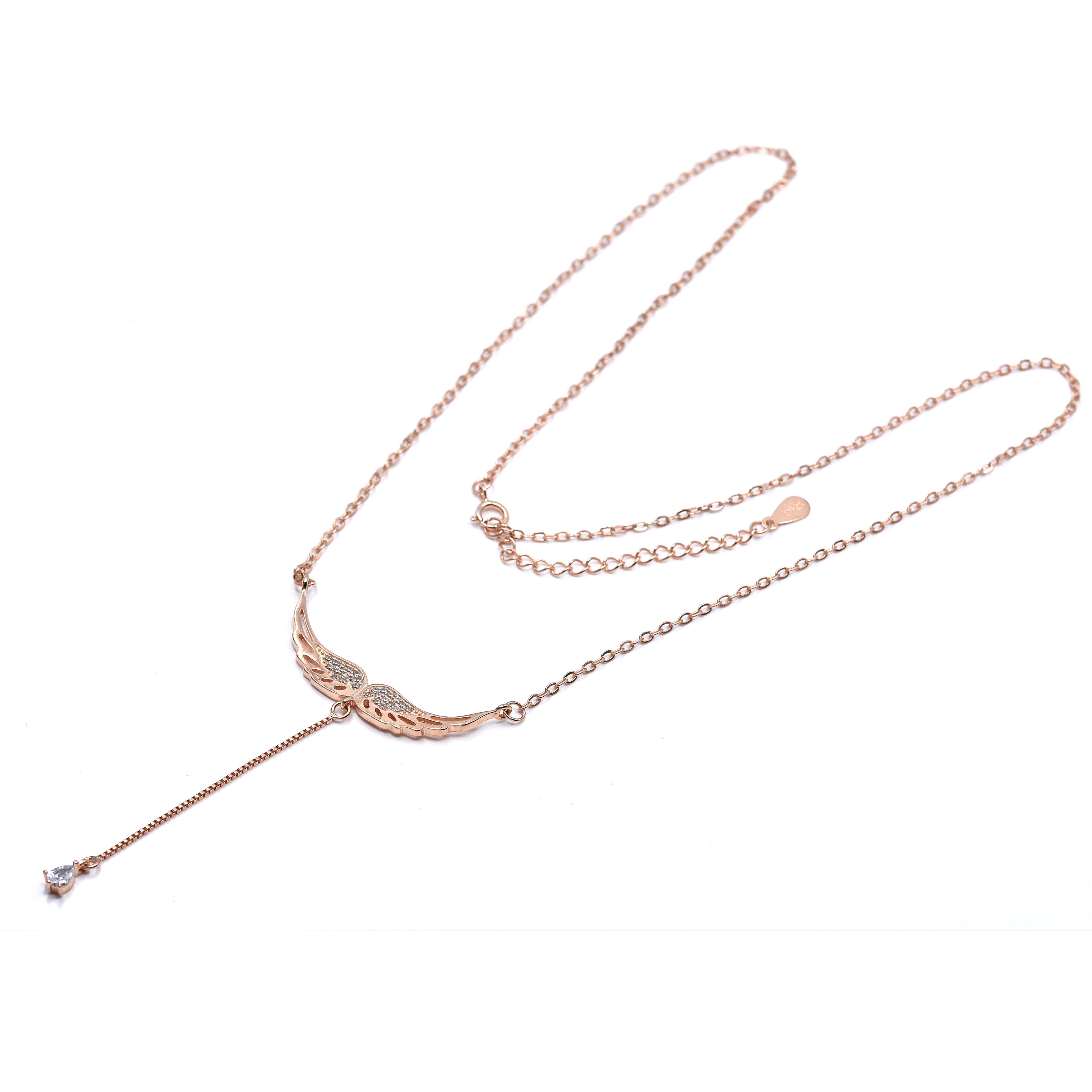 Stříbrný náhrdelník s křídly se zirkony Seraphi, Rose gold