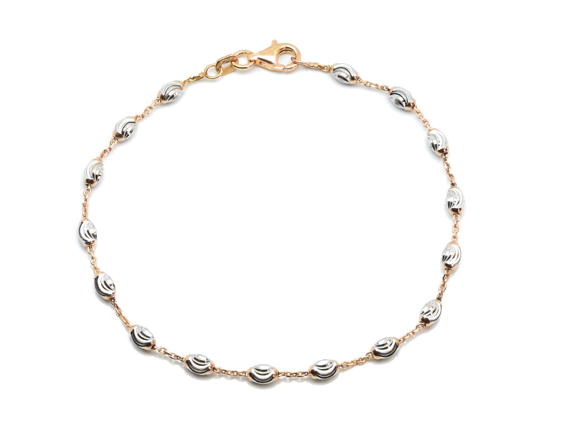 Stříbrný rose gold náramek s oválnými články Rosavelle, 17 cm
