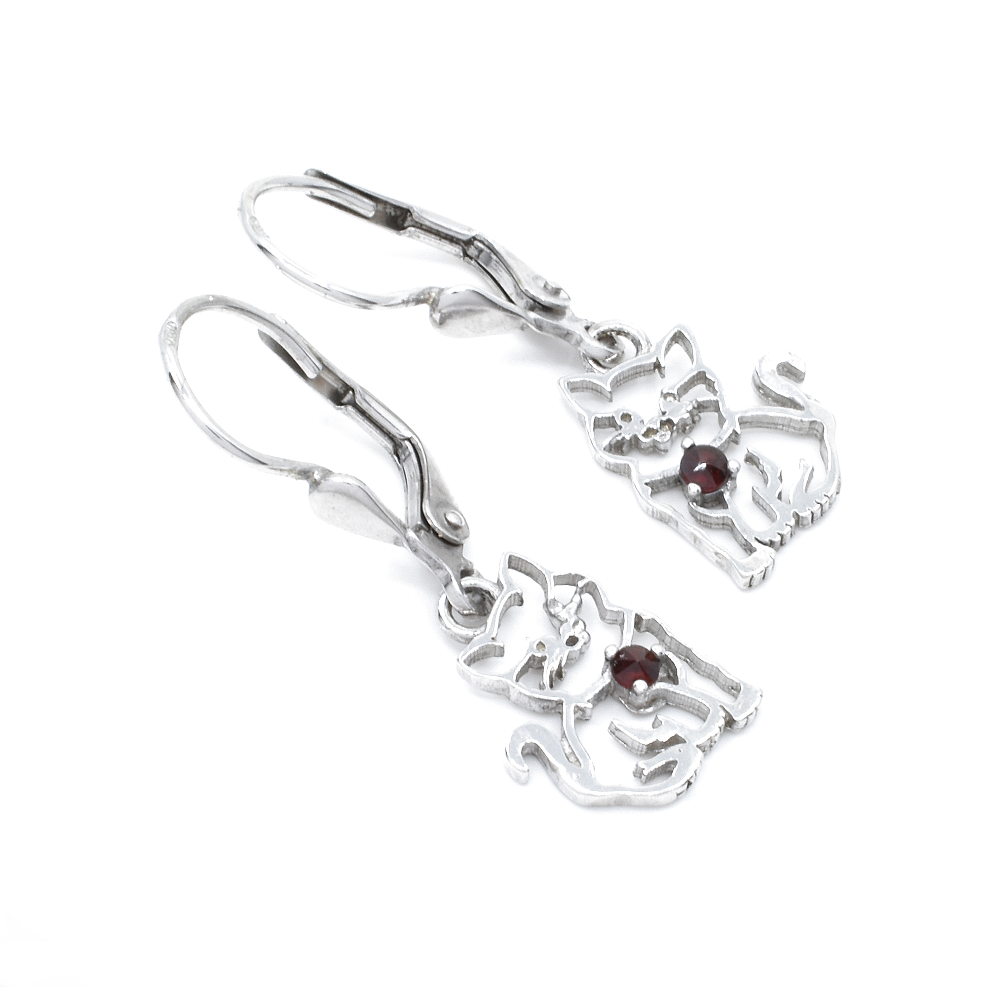 Stříbrné náušnice kočky Lollien, Český granát