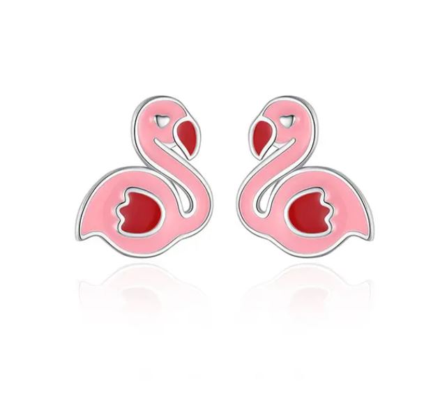 Stříbrné náušnice plameňák Flamingo