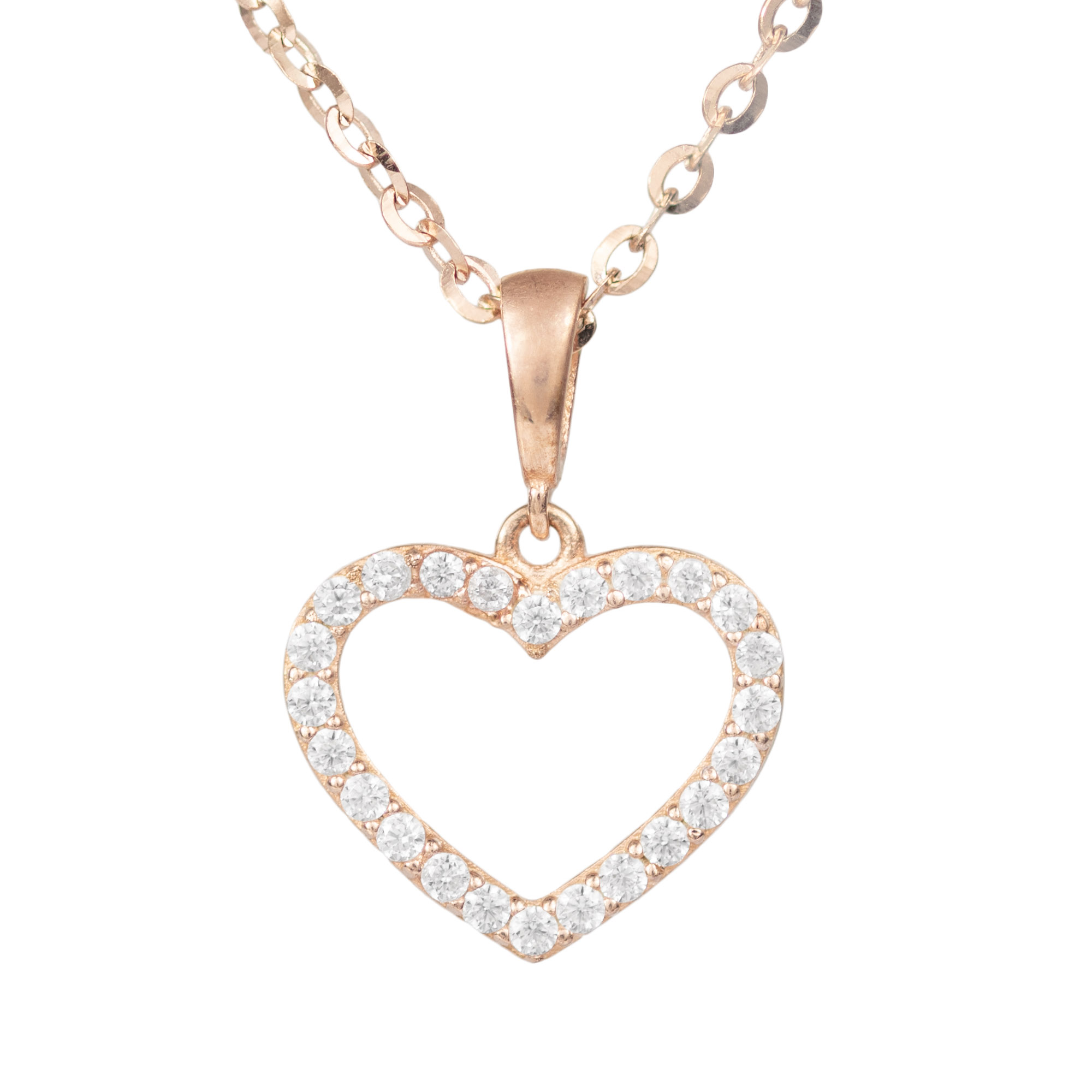 Stříbrný přívěsek srdce se zirkony rose gold Fiora