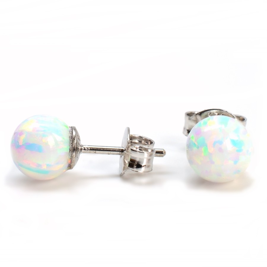 Aranys Stříbrné náušnice kulička - bílý, modrý a růžový opál, 6 mm, Bílá 03918