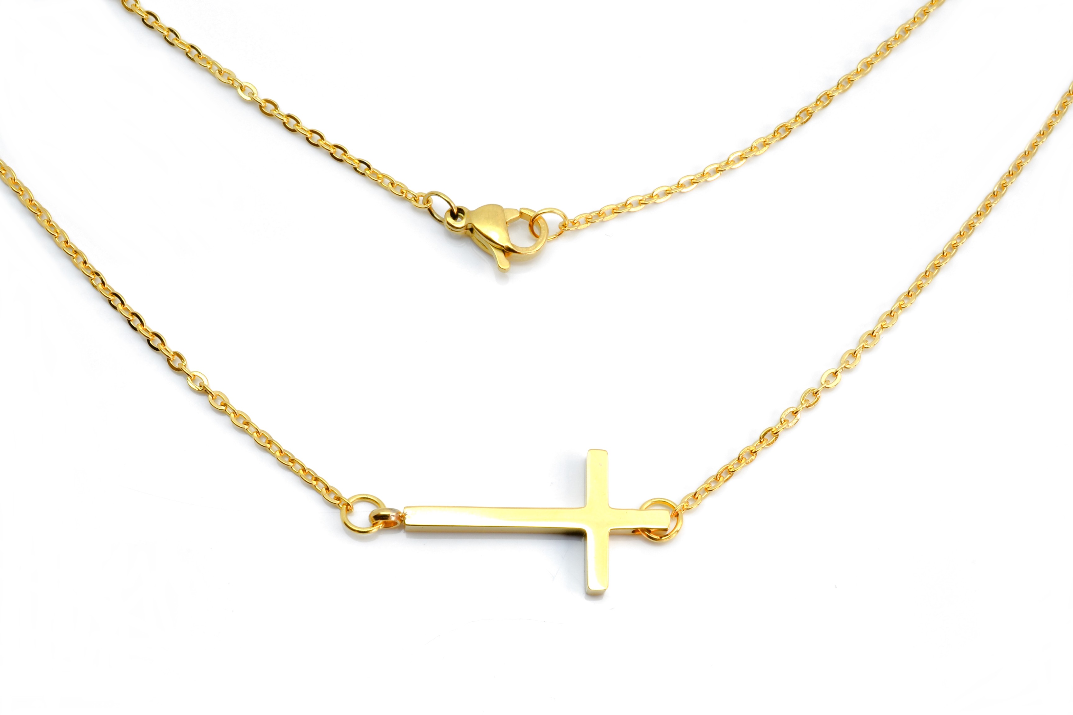 Zlacený ocelový náhrdelník kříž Cross