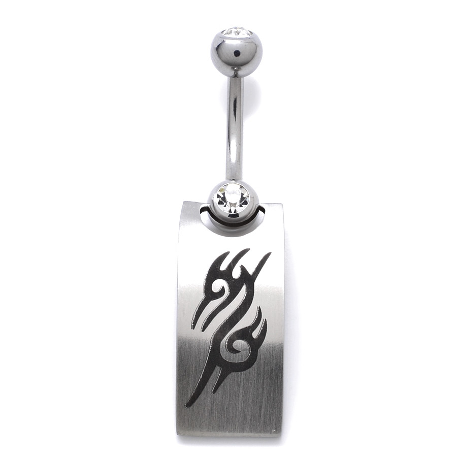 Levně Ocelový piercing do pupíku destička zirkon, Tribal