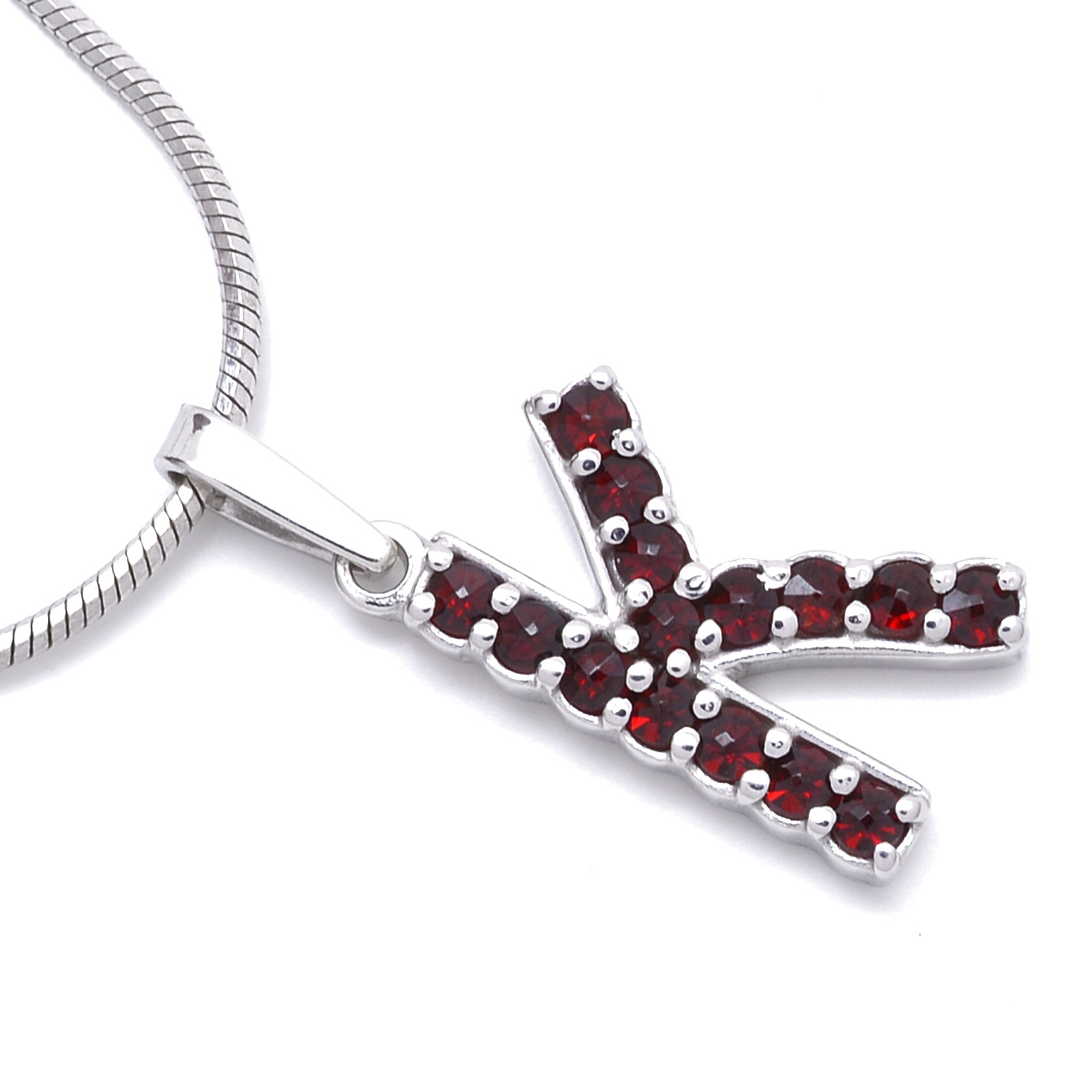 Stříbrný přívěsek písmeno s českým granátem Monogram, K, Rhodiování