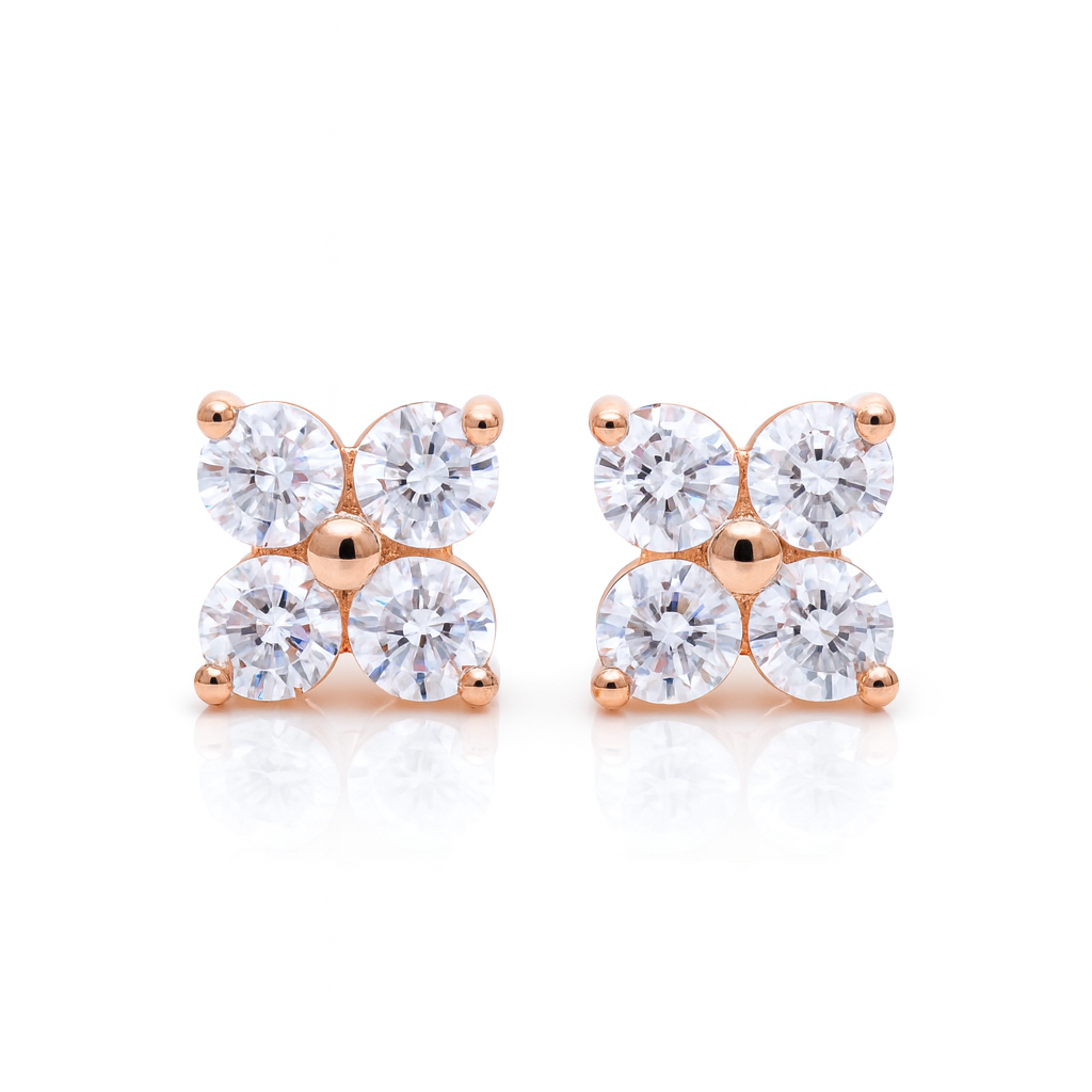 Stříbrné náušnice kytičky s moissanitem rose gold Duffy