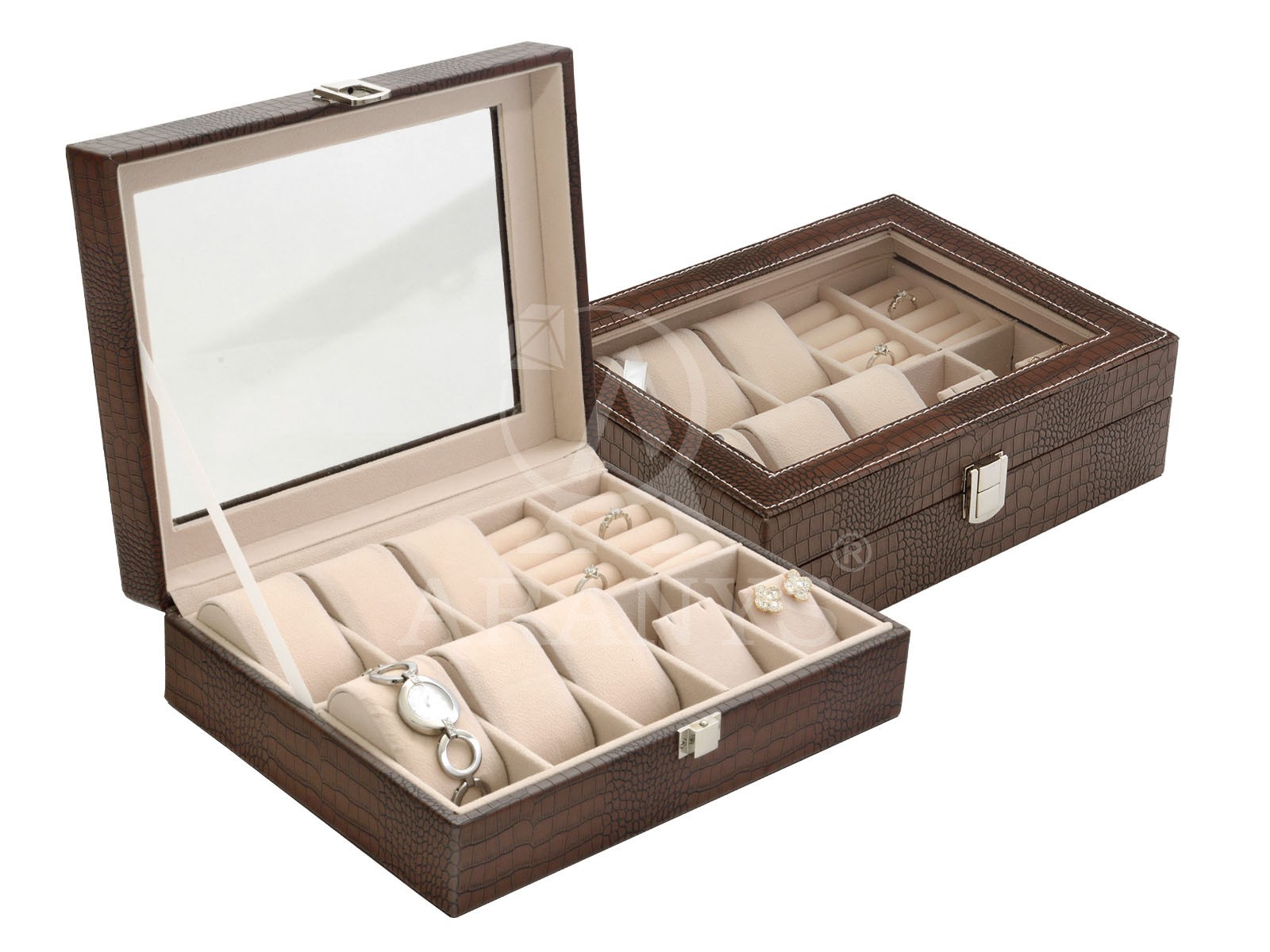 Šperkovnice na hodinky náušnice a prsteny, výběr barev Federika, Hnědá
