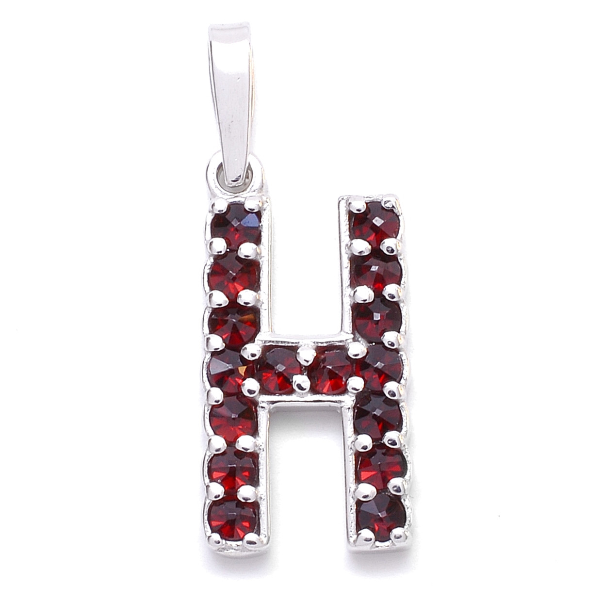 Stříbrný přívěsek písmeno s českým granátem Monogram, H, Rhodiování