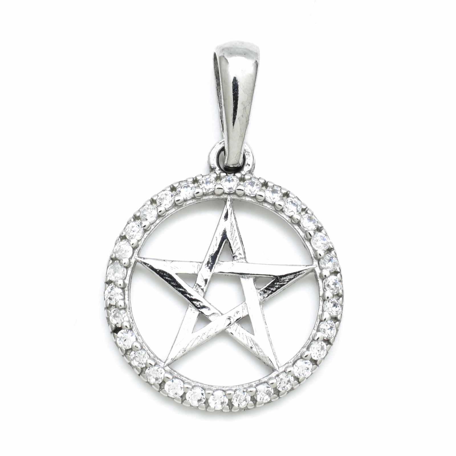 Stříbrný přívěsek pentagram se zirkony Darci, Rhodiování