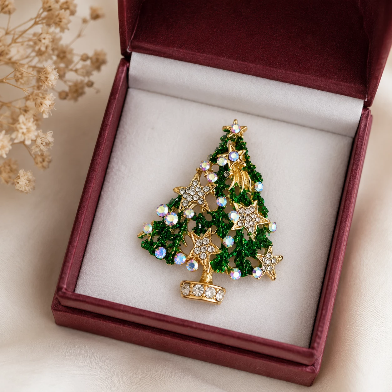 Brož Vánoční stromeček s krystaly Swarovski