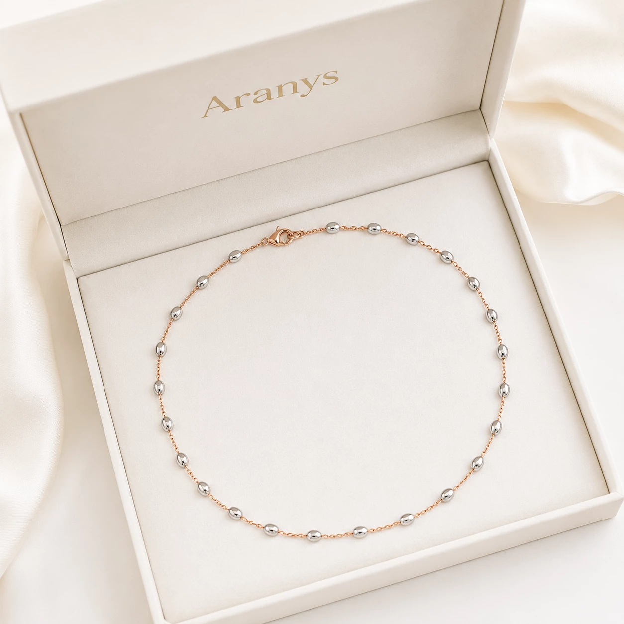 Stříbrný rose gold náhrdelník s oválnými články Rosavelle