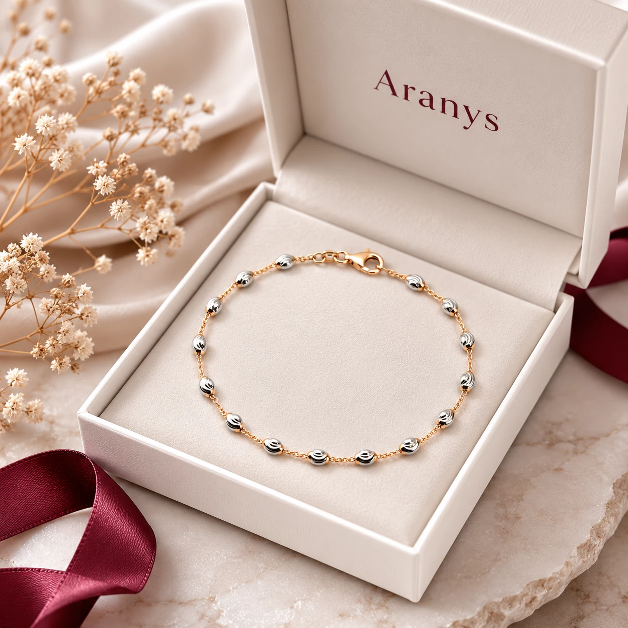 Stříbrný rose gold náramek s oválnými články Rosavelle