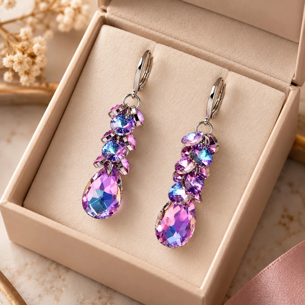 Ocelové náušnice s krystaly Swarovski Lunavelle