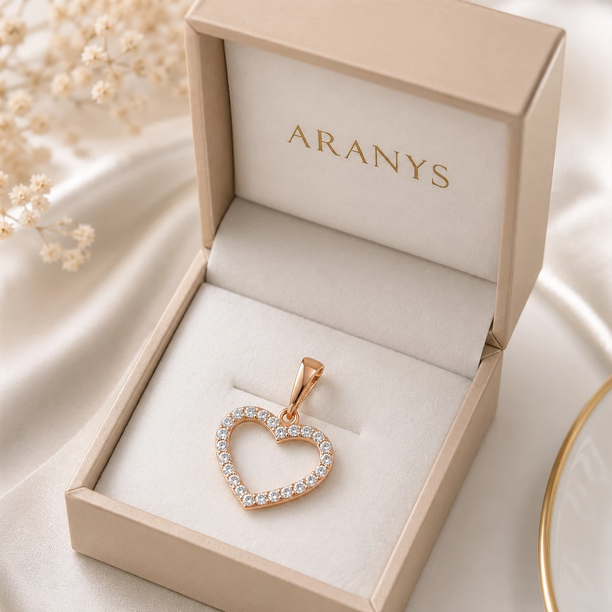 Stříbrný rose gold přívěsek srdce se zirkony Fiora