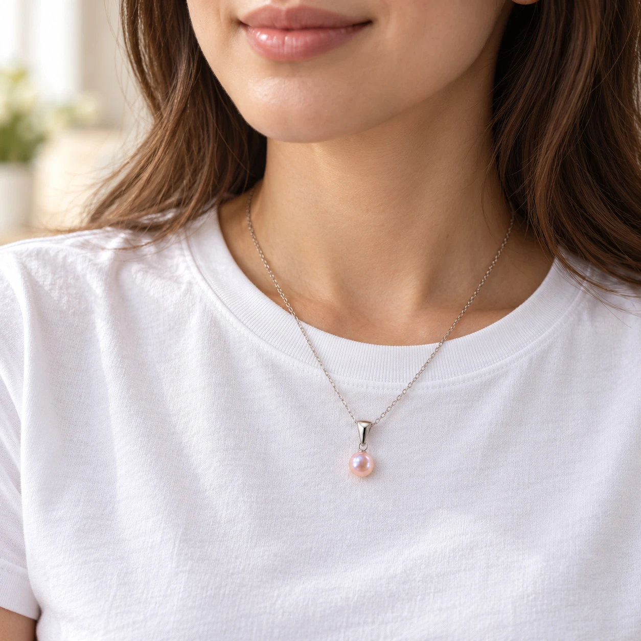 Stříbrný přívěsek s růžovou říční perlou 6 mm Perlia