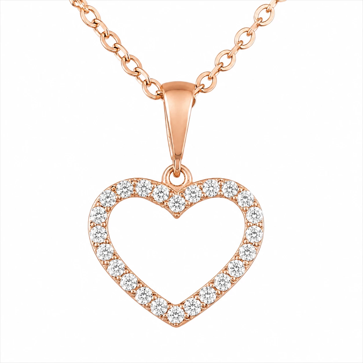 Stříbrný rose gold přívěsek srdce se zirkony Fiora