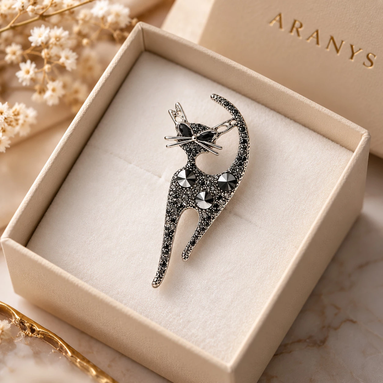 Brož Kočka s krystaly Swarovski