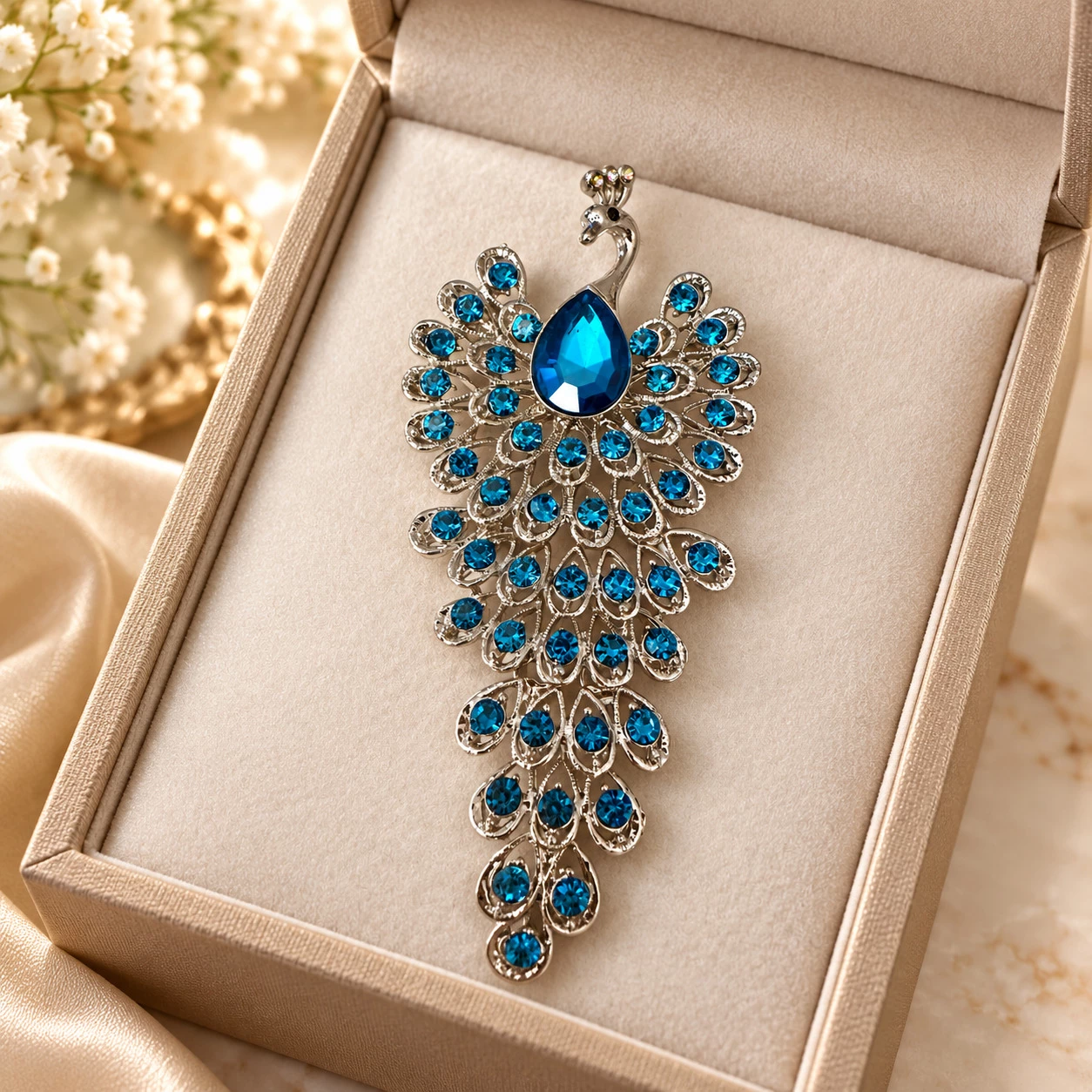 Brož Páv s krystaly Swarovski