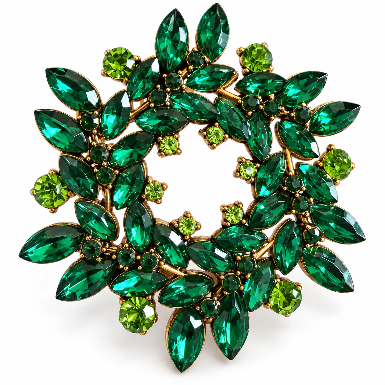 Brož Zelený věnec s krystaly Swarovski