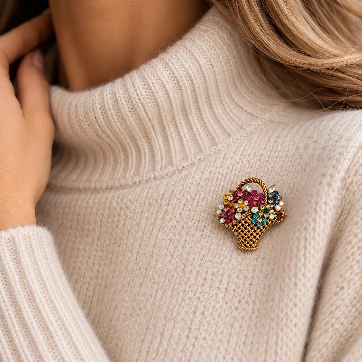 Brož Květinový košík s krystaly Swarovski