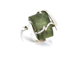 Stříbrný prsten vltavín (moldavite)