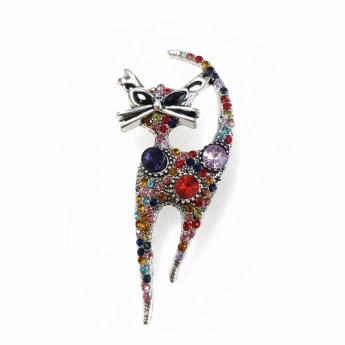 Barevná brož kočka Swarovski Catelia