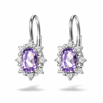 Stříbrné náušnice kytičky ametyst Amalia