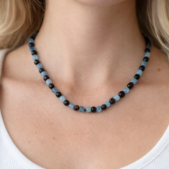 Náhrdelník z jantaru a akvamarínu Aquira 45 cm