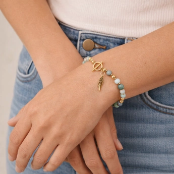 Ocelový zlacený náramek s amazonitem a akvamarínem Amaria