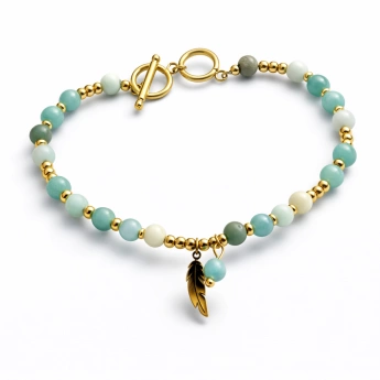 Ocelový zlacený náramek s amazonitem a akvamarínem Amaria
