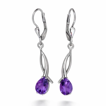Stříbrné náušnice kapka s ametystem Lilienne