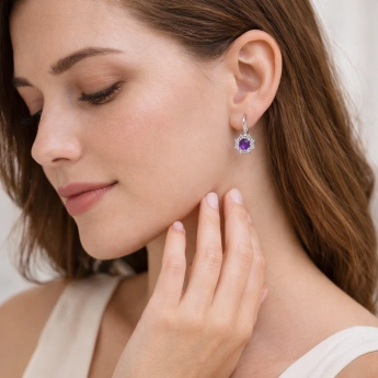 Stříbrné náušnice s ametystem kytička Bokr