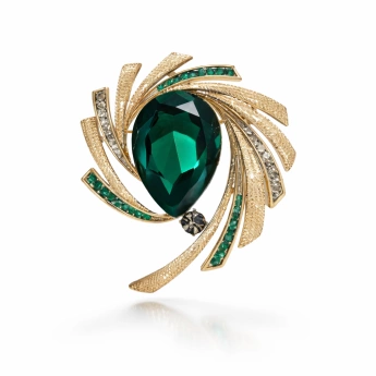 Luxusní brož Greene – zlatá se zelenými zirkony