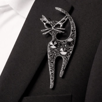 Brož Kočka s krystaly Swarovski