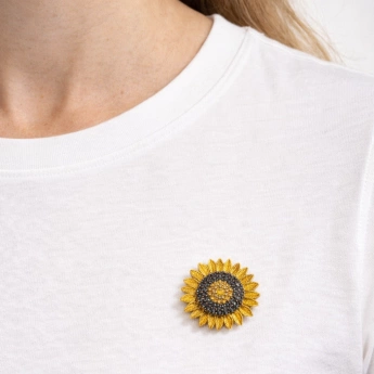 Luxusní brož Slunečnice se zirkony – zlacené provedení