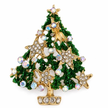 Brož Vánoční stromeček s krystaly Swarovski