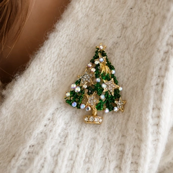 Brož Vánoční stromeček s krystaly Swarovski