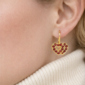 Stříbrné náušnice srdce s českým granátem Memory