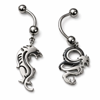 Ocelový piercing do pupíku drak